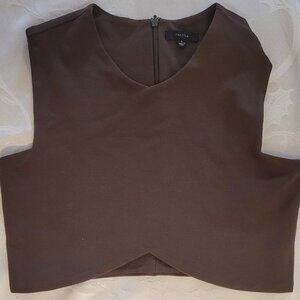Talula Chocolate Brown Crop Stretch Scallop front Stretch Top